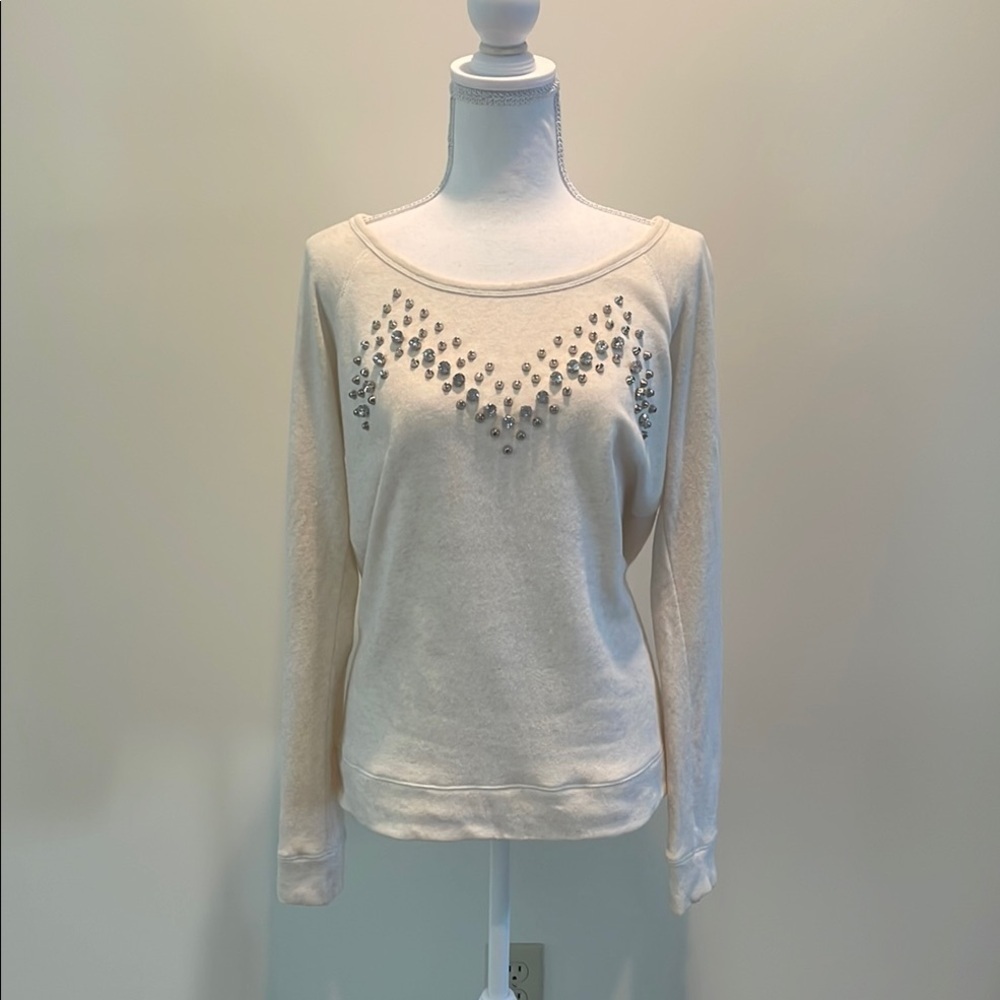 Express Cream Knit Sweater with Silver Embellishments